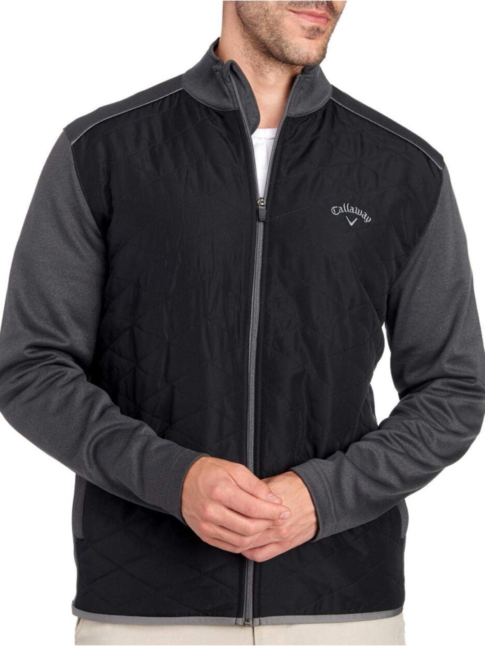 Callaway Black & Charcoal Quilted Performance Full-Zip Jacket